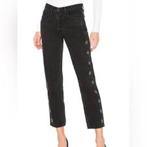 Revolve CAMILA COELHO Crystal Embellised Black Jeans Straight Leg High Waist 6 - Picture 9 of 9